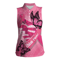 Polynesia Breast Cancer Awareness Month Women Sleeveless Polo Shirt Pink Ribbon Mix Butterflies