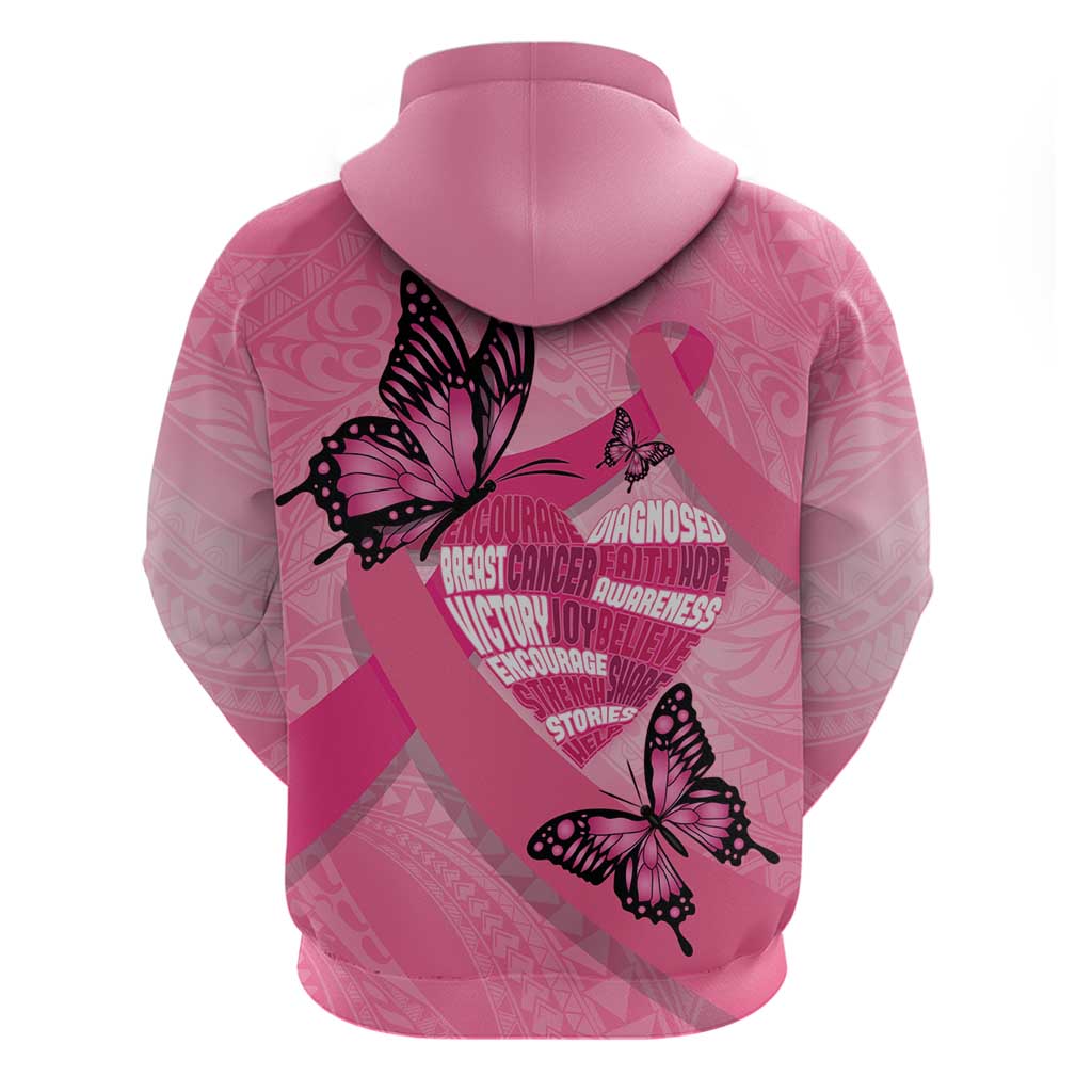 Polynesia Breast Cancer Awareness Month Zip Hoodie Pink Ribbon Mix Butterflies