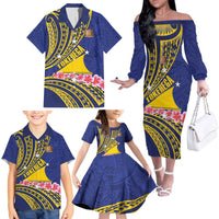 Personalised Tokelau Tokehega Day Family Matching Off The Shoulder Long Sleeve Dress and Hawaiian Shirt Tokelauan Tatau Flag Color - Polynesian Pride
