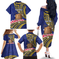 Personalised Tokelau Tokehega Day Family Matching Off The Shoulder Long Sleeve Dress and Hawaiian Shirt Tokelauan Tatau Flag Color - Polynesian Pride