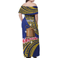 Personalised Tokelau Tokehega Day Family Matching Off Shoulder Maxi Dress and Hawaiian Shirt Tokelauan Tatau Flag Color - Polynesian Pride