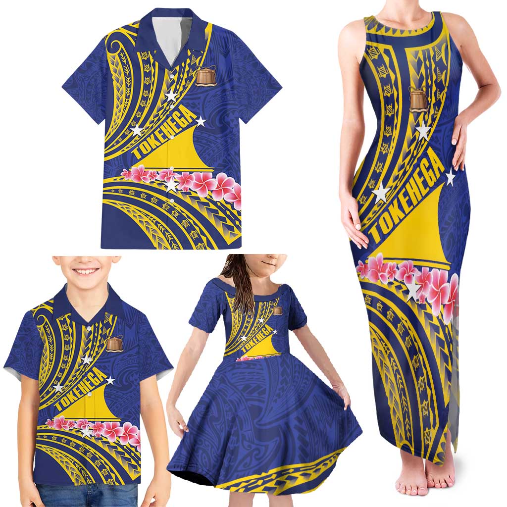 Personalised Tokelau Tokehega Day Family Matching Tank Maxi Dress and Hawaiian Shirt Tokelauan Tatau Flag Color - Polynesian Pride