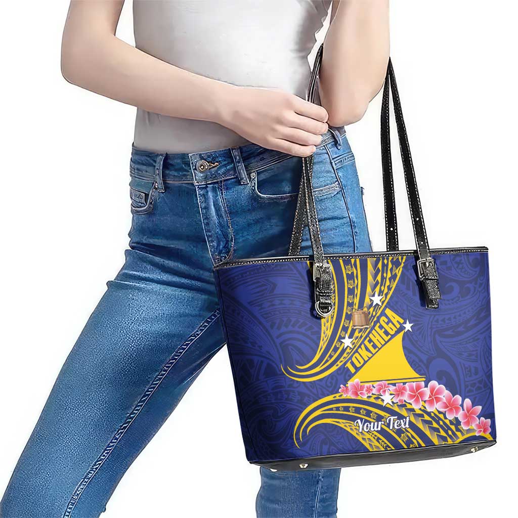 Personalised Tokelau Tokehega Day Leather Tote Bag Tokelauan Tatau Flag Color - Polynesian Pride