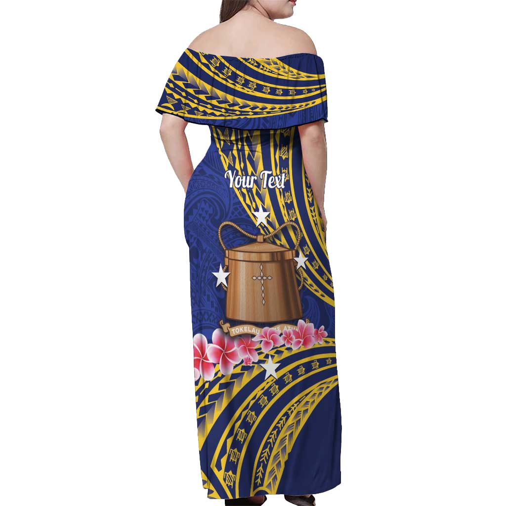 Personalised Tokelau Tokehega Day Off Shoulder Maxi Dress Tokelauan Tatau Flag Color - Polynesian Pride