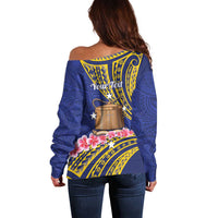 Personalised Tokelau Tokehega Day Off Shoulder Sweater Tokelauan Tatau Flag Color - Polynesian Pride
