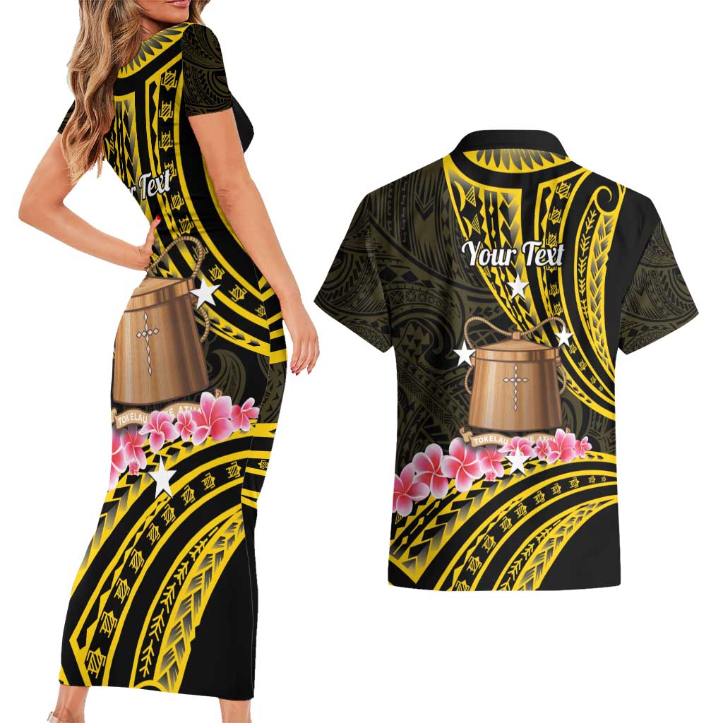Personalised Tokelau Tokehega Day Couples Matching Short Sleeve Bodycon Dress and Hawaiian Shirt Tokelauan Tatau Black Color - Polynesian Pride