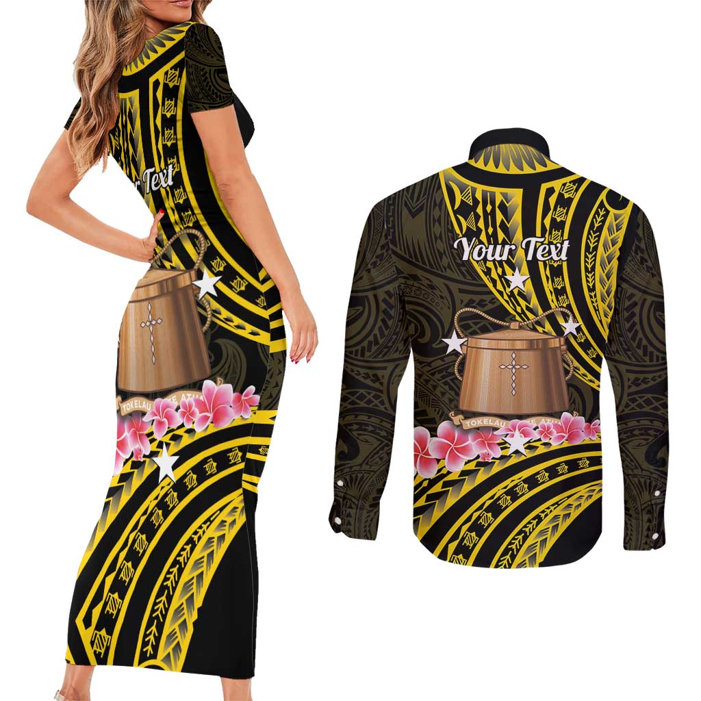 Personalised Tokelau Tokehega Day Couples Matching Short Sleeve Bodycon Dress and Long Sleeve Button Shirt Tokelauan Tatau Black Color - Polynesian Pride