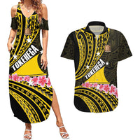 Personalised Tokelau Tokehega Day Couples Matching Summer Maxi Dress and Hawaiian Shirt Tokelauan Tatau Black Color - Polynesian Pride