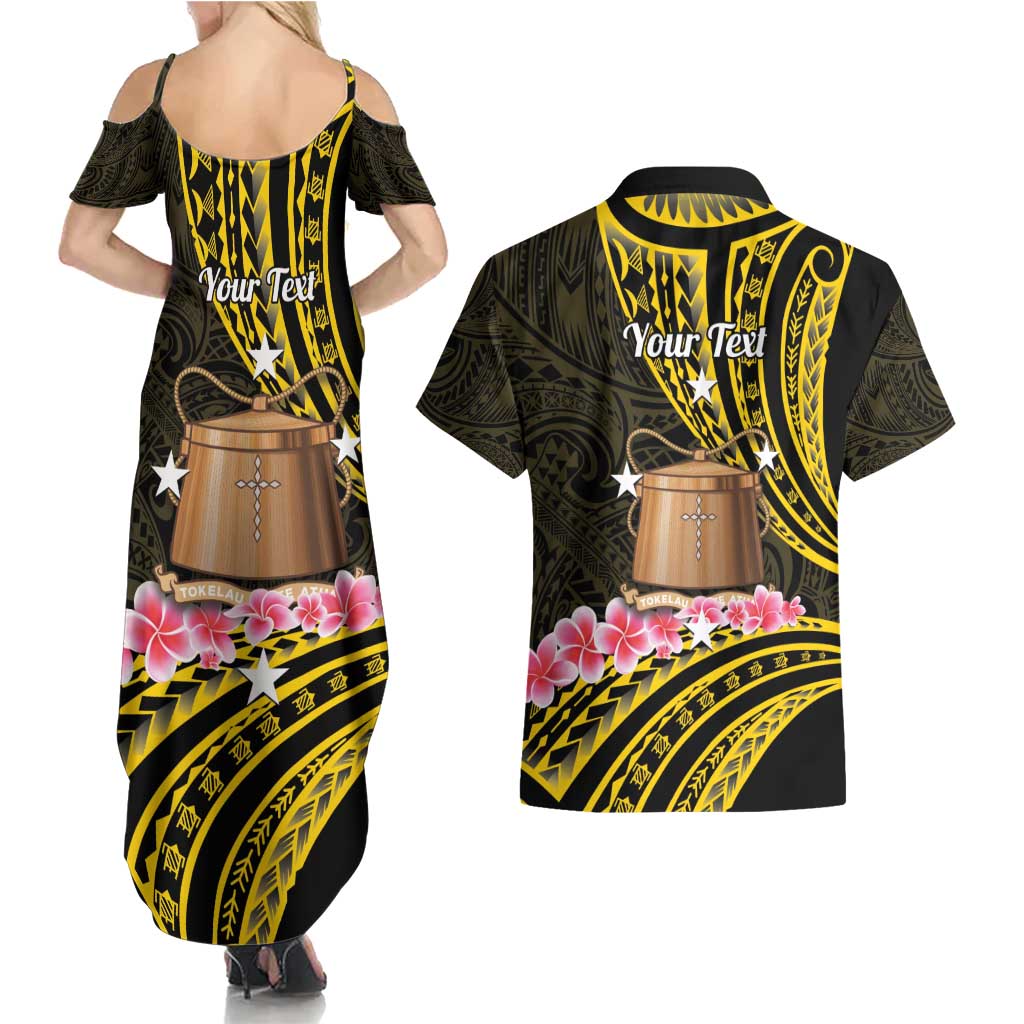 Personalised Tokelau Tokehega Day Couples Matching Summer Maxi Dress and Hawaiian Shirt Tokelauan Tatau Black Color - Polynesian Pride