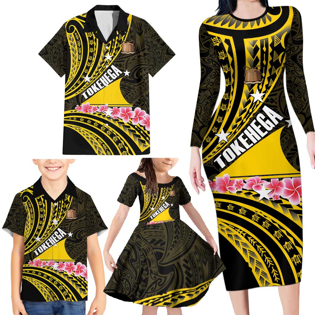 Personalised Tokelau Tokehega Day Family Matching Long Sleeve Bodycon Dress and Hawaiian Shirt Tokelauan Tatau Black Color - Polynesian Pride