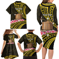 Personalised Tokelau Tokehega Day Family Matching Long Sleeve Bodycon Dress and Hawaiian Shirt Tokelauan Tatau Black Color - Polynesian Pride