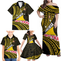 Personalised Tokelau Tokehega Day Family Matching Off Shoulder Maxi Dress and Hawaiian Shirt Tokelauan Tatau Black Color - Polynesian Pride