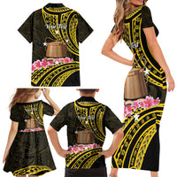 Personalised Tokelau Tokehega Day Family Matching Short Sleeve Bodycon Dress and Hawaiian Shirt Tokelauan Tatau Black Color - Polynesian Pride
