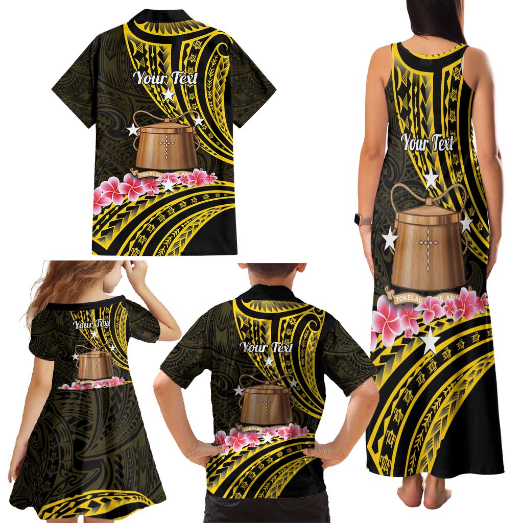 Personalised Tokelau Tokehega Day Family Matching Tank Maxi Dress and Hawaiian Shirt Tokelauan Tatau Black Color - Polynesian Pride