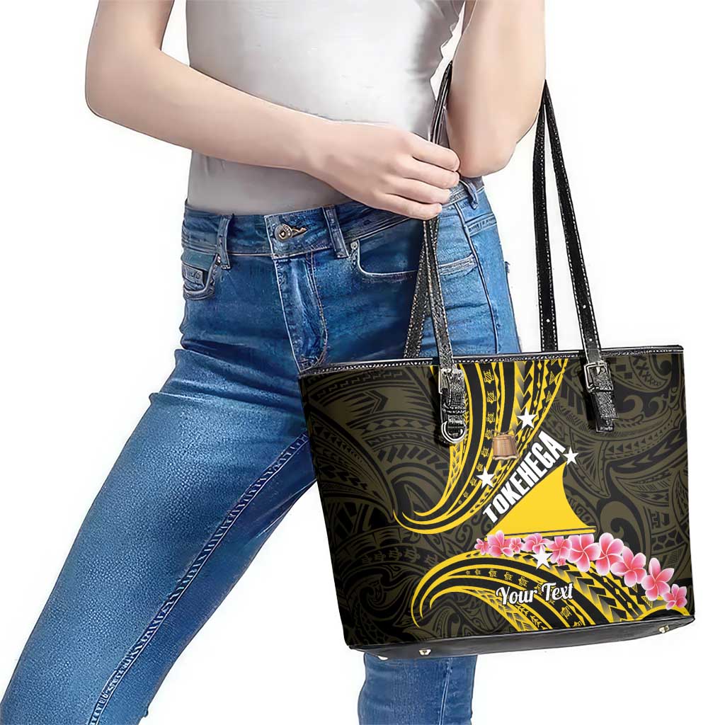Personalised Tokelau Tokehega Day Leather Tote Bag Tokelauan Tatau Black Color - Polynesian Pride