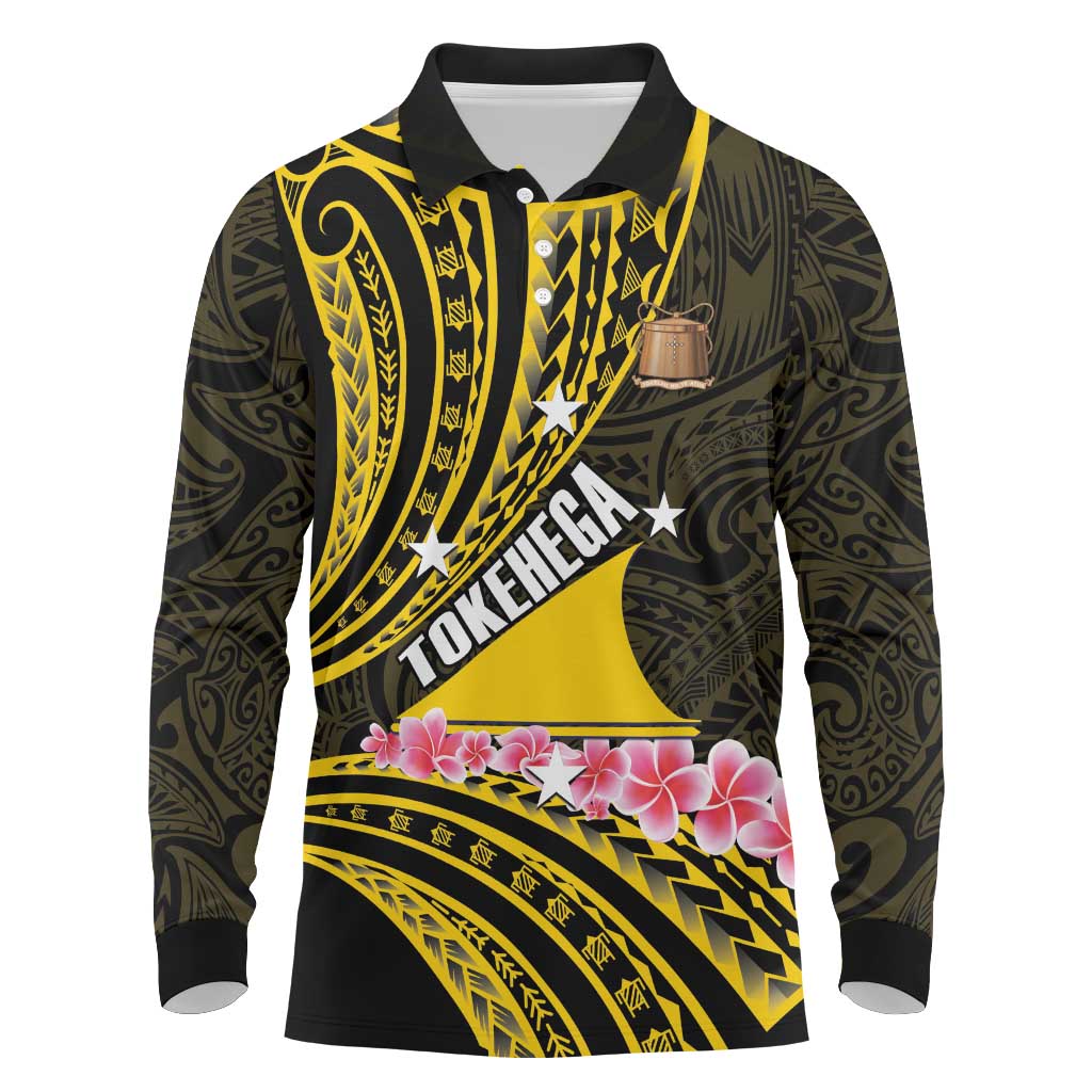 Personalised Tokelau Tokehega Day Long Sleeve Polo Shirt Tokelauan Tatau Black Color - Polynesian Pride