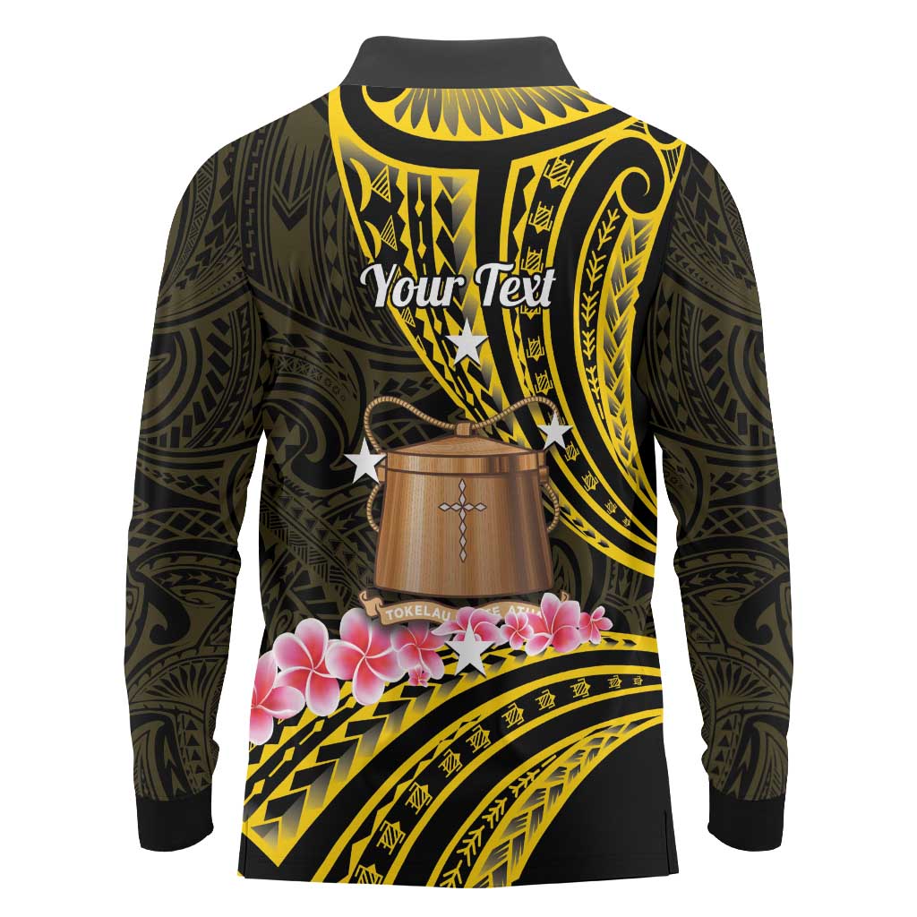 Personalised Tokelau Tokehega Day Long Sleeve Polo Shirt Tokelauan Tatau Black Color - Polynesian Pride