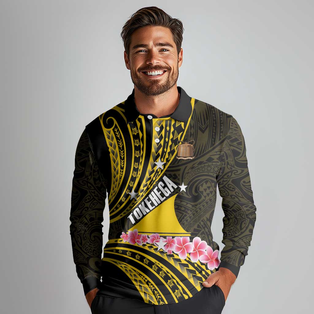 Personalised Tokelau Tokehega Day Long Sleeve Polo Shirt Tokelauan Tatau Black Color - Polynesian Pride