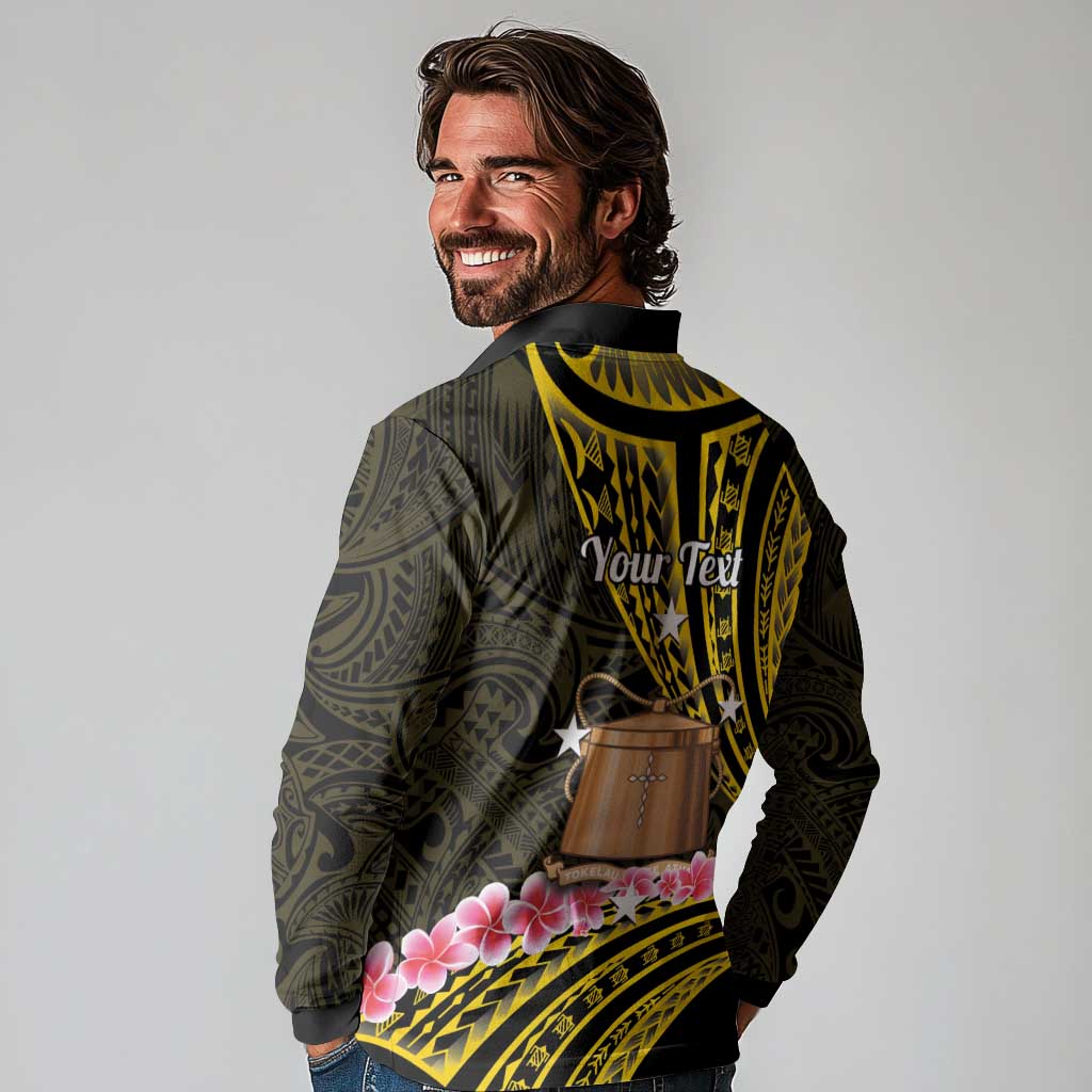 Personalised Tokelau Tokehega Day Long Sleeve Polo Shirt Tokelauan Tatau Black Color - Polynesian Pride