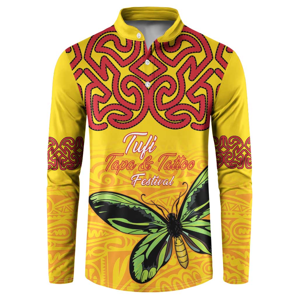 Personalised Tufi Tapa and Tattoo Festival Button Sweatshirt PNG Oro Butterfly Tapa Pattern LT14 Yellow - Polynesian Pride