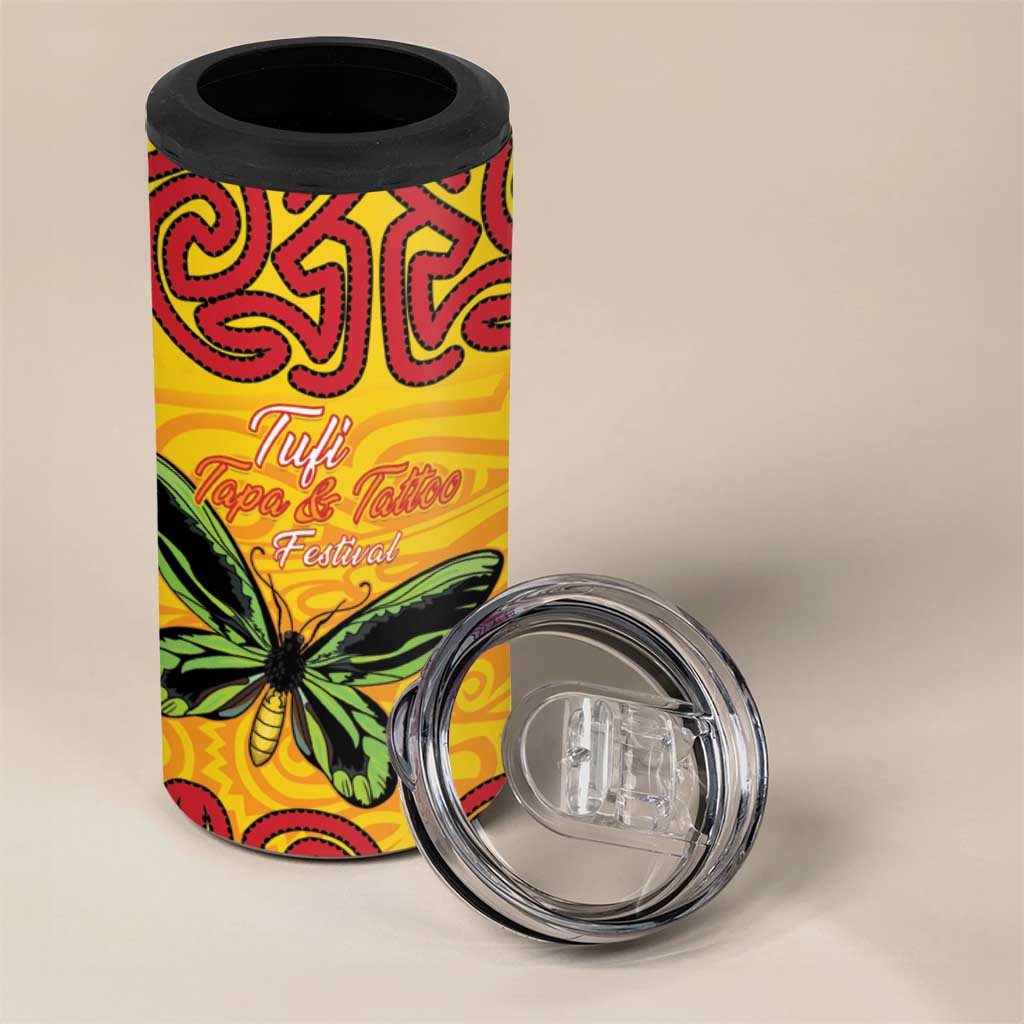 Personalised Tufi Tapa and Tattoo Festival 4 in 1 Can Cooler Tumbler PNG Oro Butterfly Tapa Pattern - Polynesian Pride