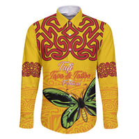 Personalised Tufi Tapa and Tattoo Festival Family Matching Mermaid Dress and Hawaiian Shirt PNG Oro Butterfly Tapa Pattern LT14 Dad's Shirt - Long Sleeve Yellow - Polynesian Pride
