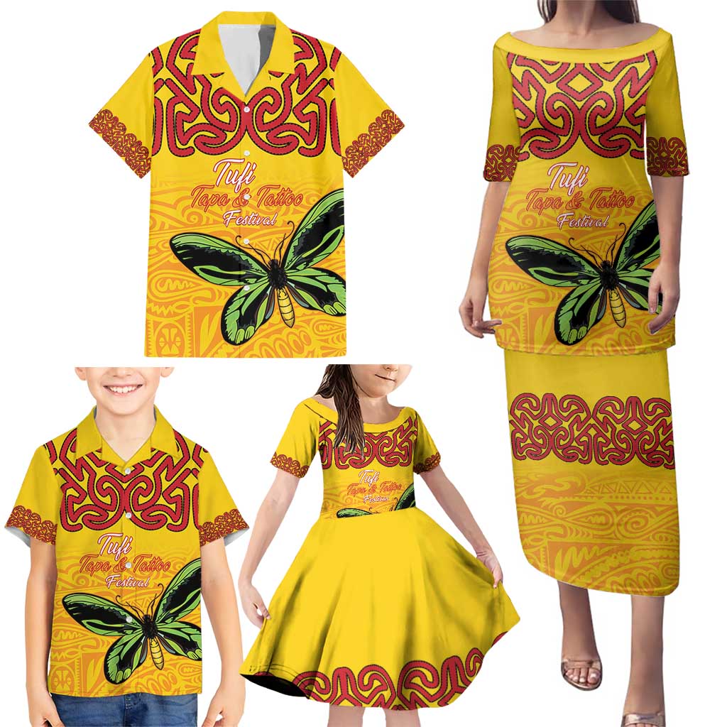 Personalised Tufi Tapa and Tattoo Festival Family Matching Puletasi and Hawaiian Shirt PNG Oro Butterfly Tapa Pattern - Polynesian Pride