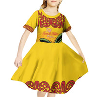 Personalised Tufi Tapa and Tattoo Festival Kid Short Sleeve Dress PNG Oro Butterfly Tapa Pattern - Polynesian Pride