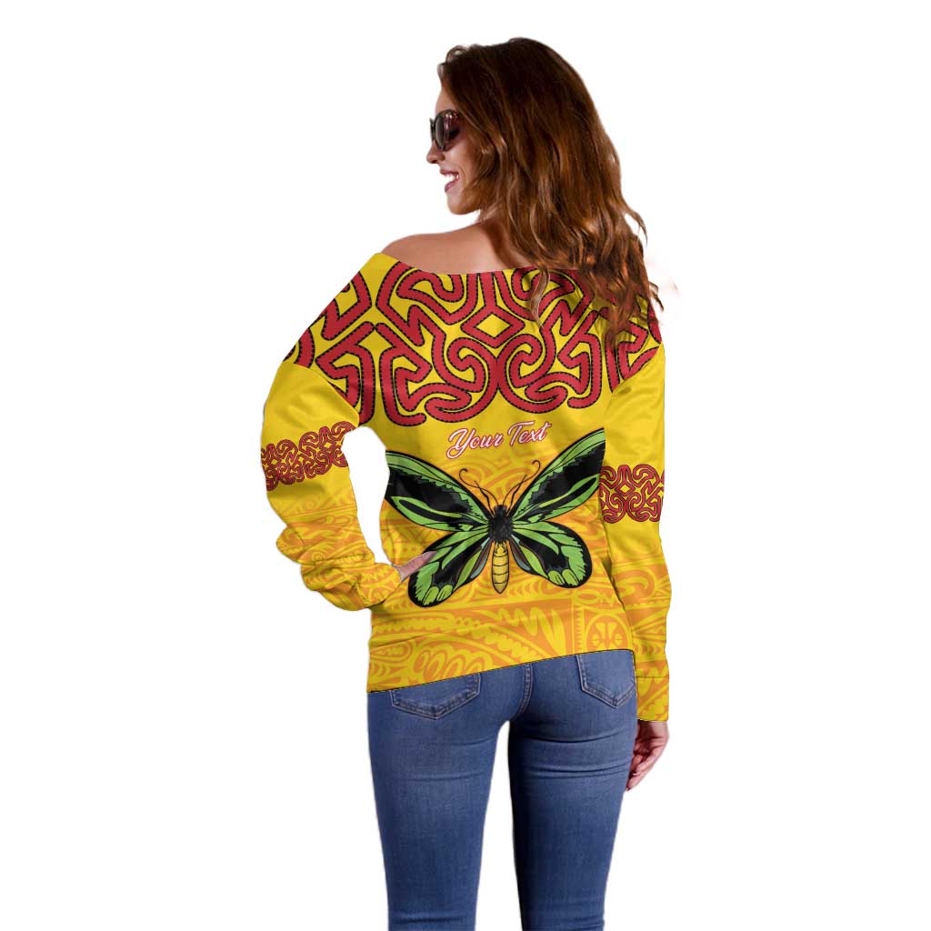 Personalised Tufi Tapa and Tattoo Festival Off Shoulder Sweater PNG Oro Butterfly Tapa Pattern - Polynesian Pride