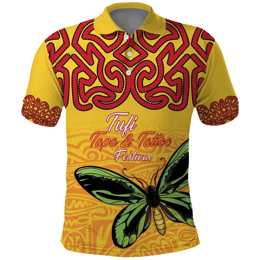 Personalised Tufi Tapa and Tattoo Festival Polo Shirt PNG Oro Butterfly Tapa Pattern - Polynesian Pride