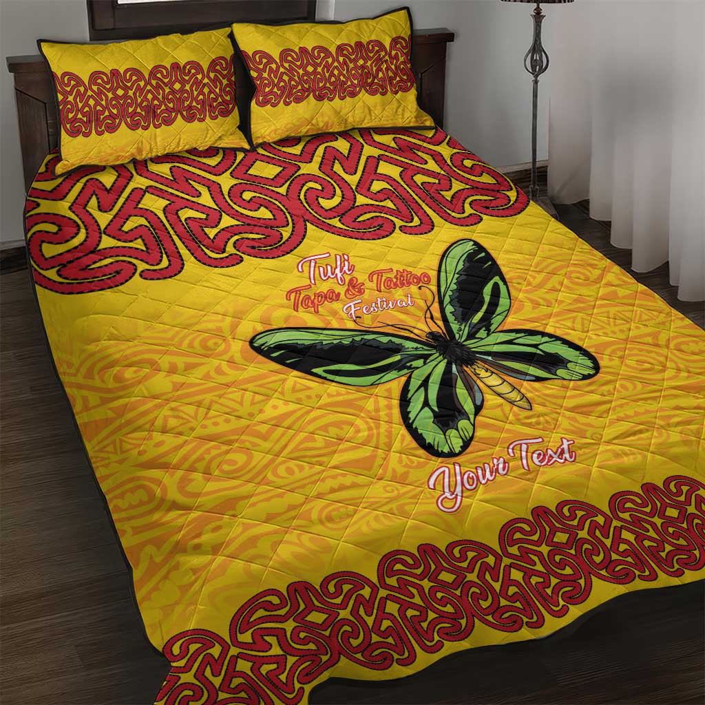 Personalised Tufi Tapa and Tattoo Festival Quilt Bed Set PNG Oro Butterfly Tapa Pattern LT14 Yellow - Polynesian Pride
