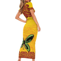 Personalised Tufi Tapa and Tattoo Festival Short Sleeve Bodycon Dress PNG Oro Butterfly Tapa Pattern - Polynesian Pride