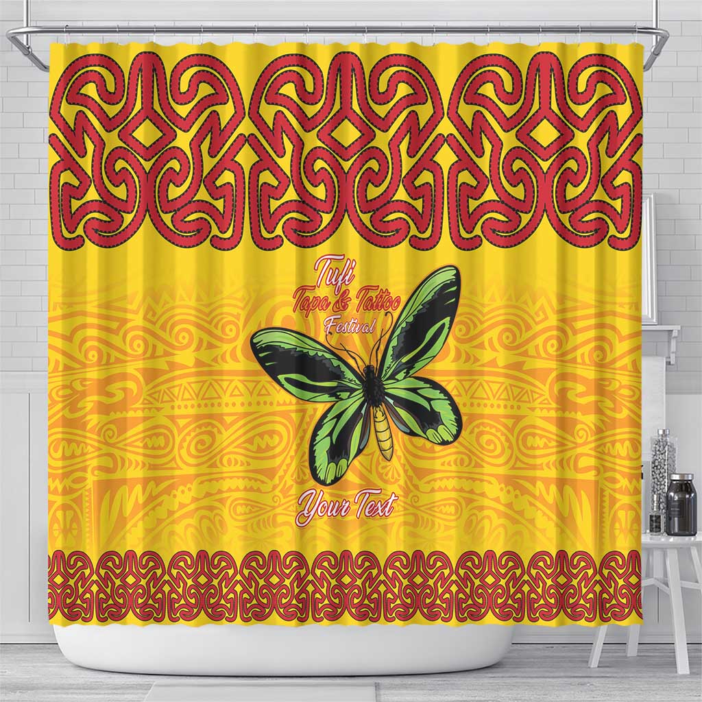 Personalised Tufi Tapa and Tattoo Festival Shower Curtain PNG Oro Butterfly Tapa Pattern - Polynesian Pride