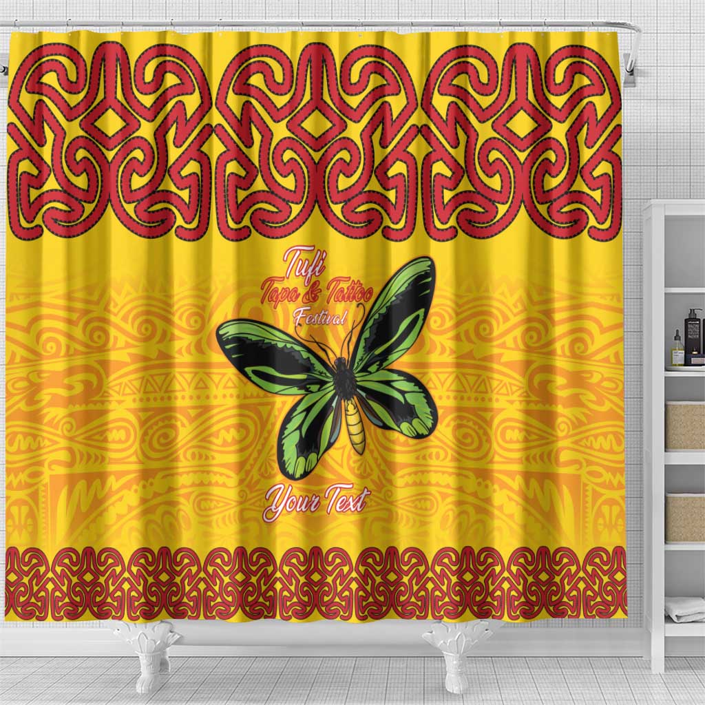 Personalised Tufi Tapa and Tattoo Festival Shower Curtain PNG Oro Butterfly Tapa Pattern - Polynesian Pride