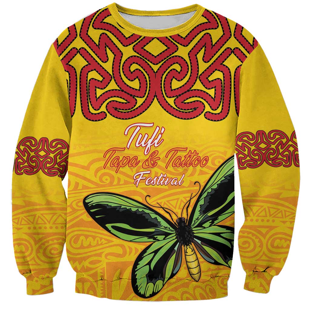 Personalised Tufi Tapa and Tattoo Festival Sweatshirt PNG Oro Butterfly Tapa Pattern LT14 Unisex Yellow - Polynesian Pride
