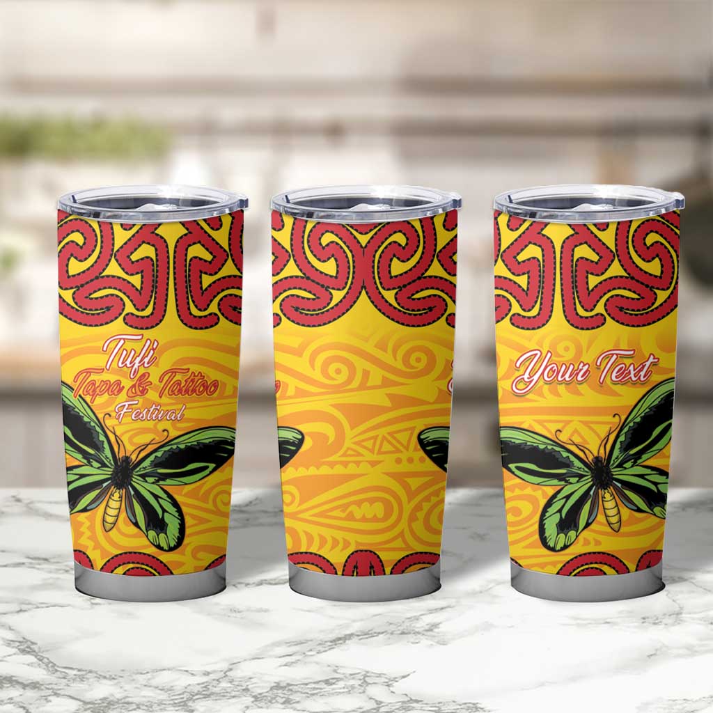 Personalised Tufi Tapa and Tattoo Festival Tumbler Cup PNG Oro Butterfly Tapa Pattern - Polynesian Pride