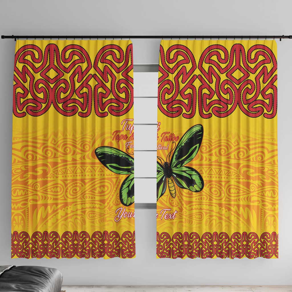 Personalised Tufi Tapa and Tattoo Festival Window Curtain PNG Oro Butterfly Tapa Pattern LT14 With Hooks Yellow - Polynesian Pride