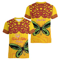 Personalised Tufi Tapa and Tattoo Festival Women V-Neck T-Shirt PNG Oro Butterfly Tapa Pattern - Polynesian Pride