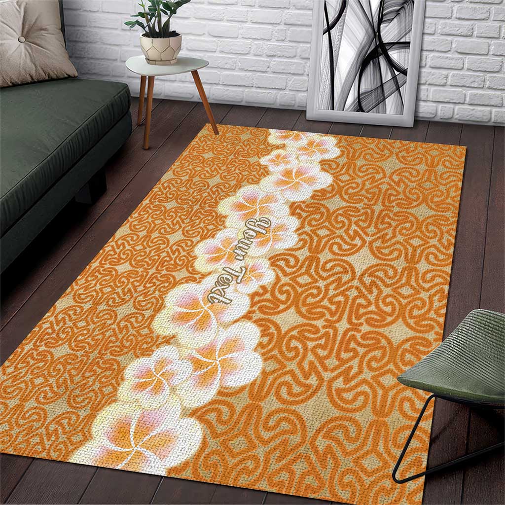 Personalised Tufi Tapa and Tattoo Festival Area Rug Oro Tapa Cloth With Plumeria - Polynesian Pride