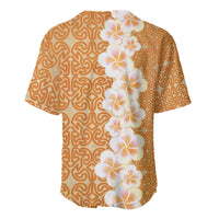 Personalised Tufi Tapa and Tattoo Festival Baseball Jersey Oro Tapa Cloth With Plumeria - Polynesian Pride