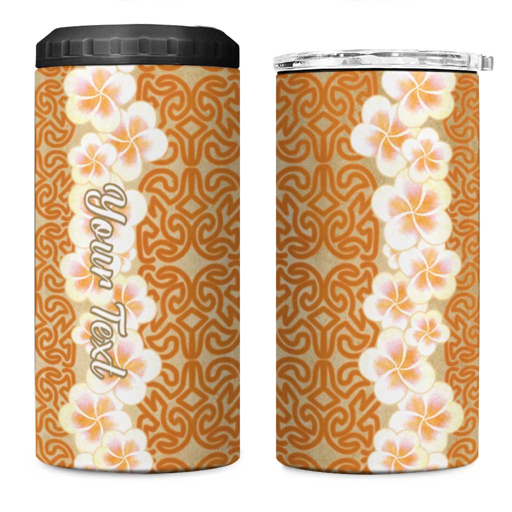 Personalised Tufi Tapa and Tattoo Festival 4 in 1 Can Cooler Tumbler Oro Tapa Cloth With Plumeria - Polynesian Pride