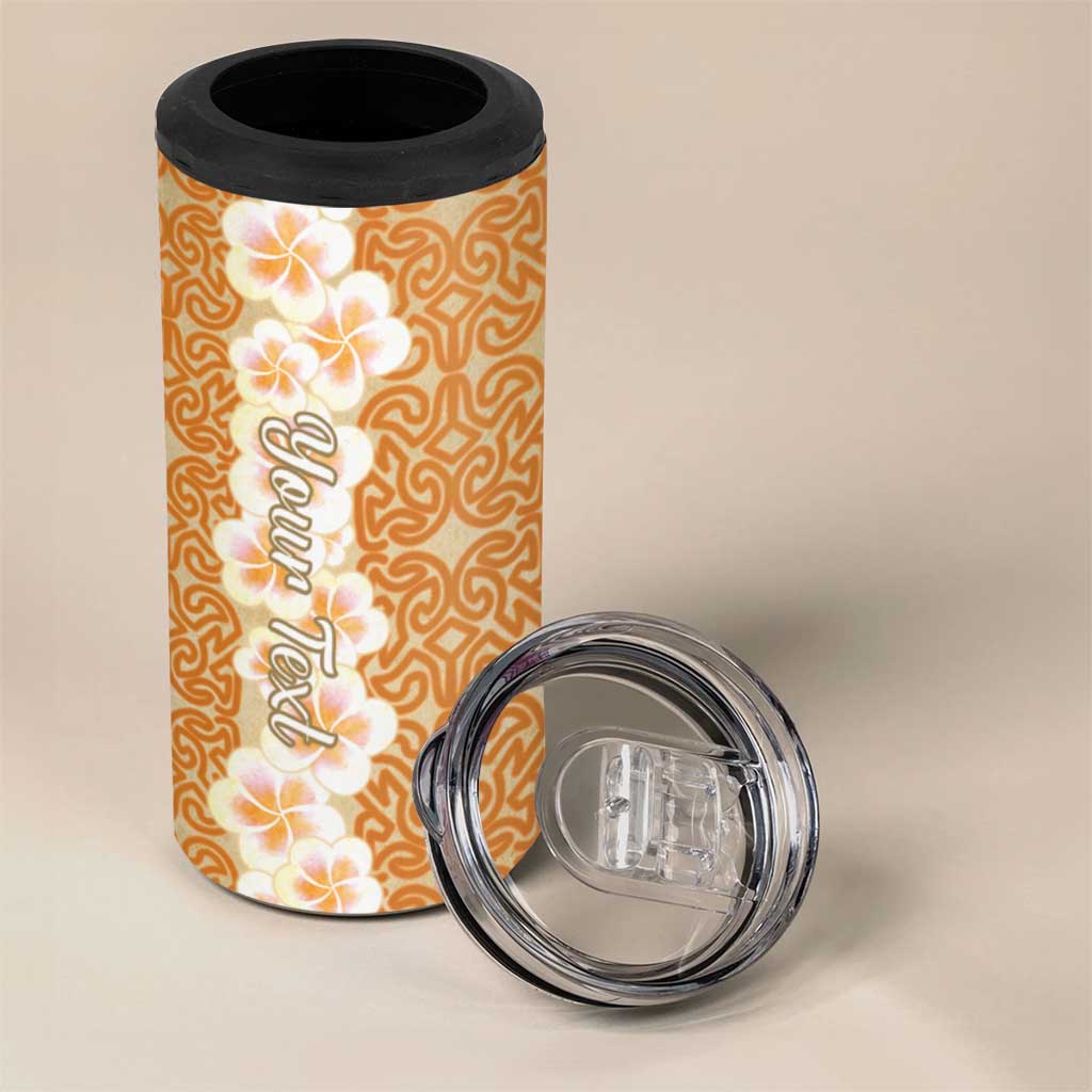 Personalised Tufi Tapa and Tattoo Festival 4 in 1 Can Cooler Tumbler Oro Tapa Cloth With Plumeria - Polynesian Pride