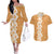 Personalised Tufi Tapa and Tattoo Festival Couples Matching Off The Shoulder Long Sleeve Dress and Hawaiian Shirt Oro Tapa Cloth With Plumeria - Polynesian Pride