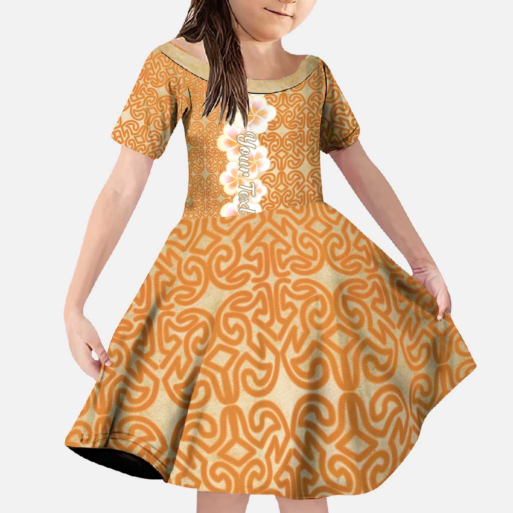 Personalised Tufi Tapa and Tattoo Festival Family Matching Long Sleeve Bodycon Dress and Hawaiian Shirt Oro Tapa Cloth With Plumeria LT14 Daughter's Dress Brown - Polynesian Pride