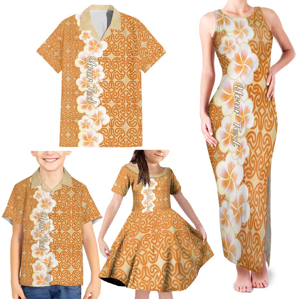 Personalised Tufi Tapa and Tattoo Festival Family Matching Tank Maxi Dress and Hawaiian Shirt Oro Tapa Cloth With Plumeria - Polynesian Pride
