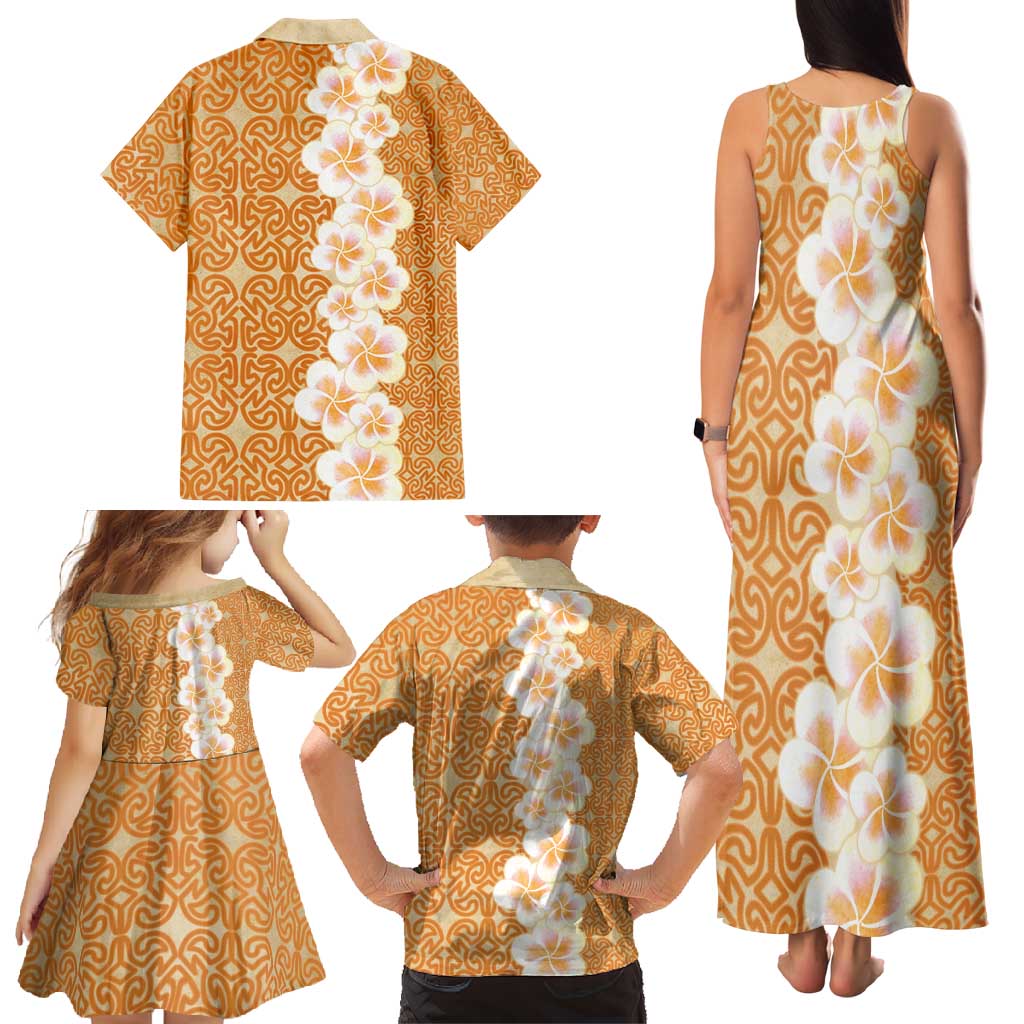 Personalised Tufi Tapa and Tattoo Festival Family Matching Tank Maxi Dress and Hawaiian Shirt Oro Tapa Cloth With Plumeria - Polynesian Pride