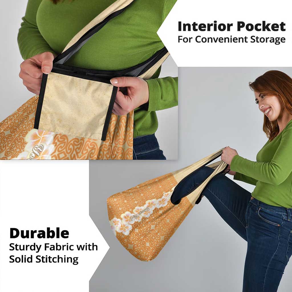 Personalised Tufi Tapa and Tattoo Festival Grocery Bag Oro Tapa Cloth With Plumeria - Polynesian Pride