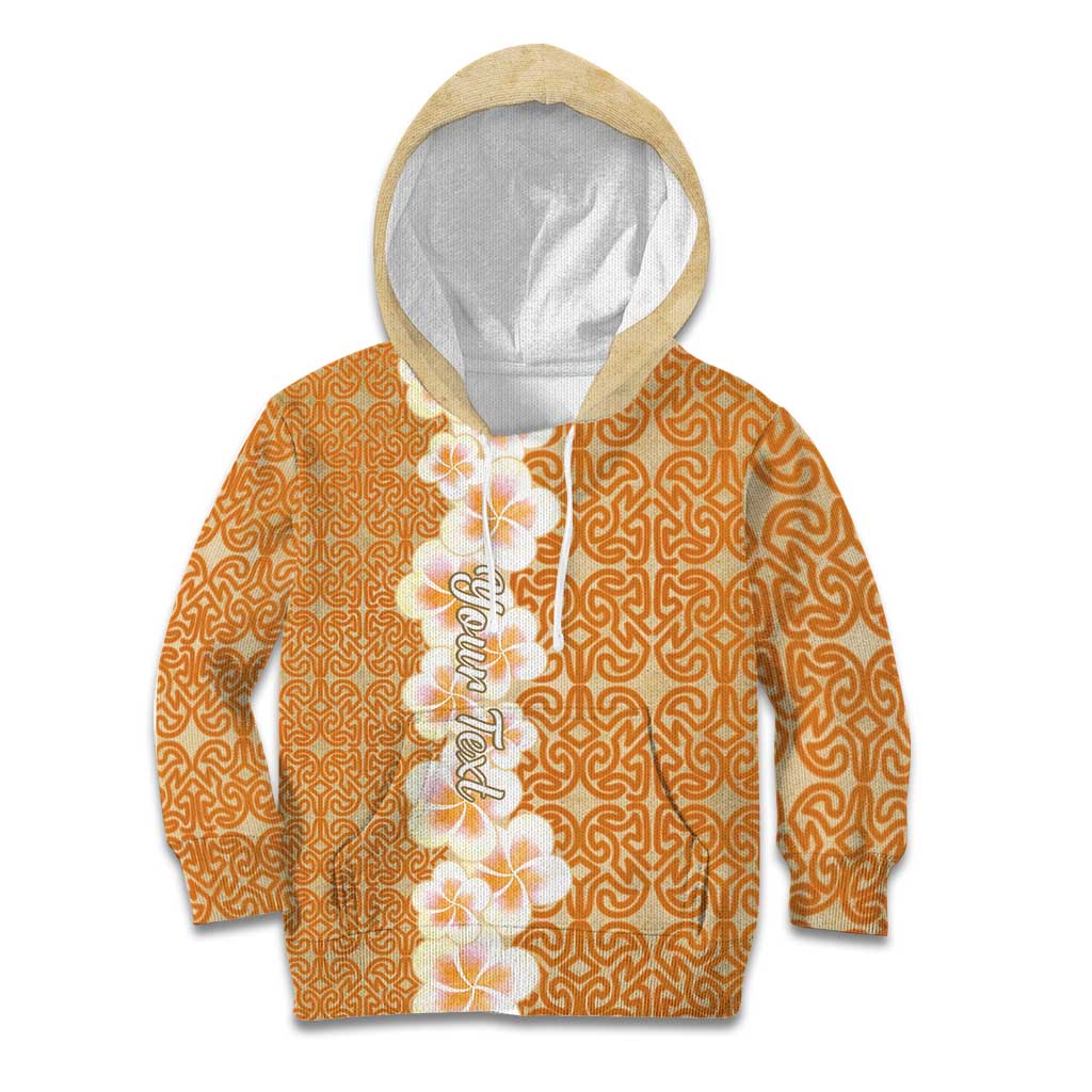Personalised Tufi Tapa and Tattoo Festival Kid Hoodie Oro Tapa Cloth With Plumeria - Polynesian Pride