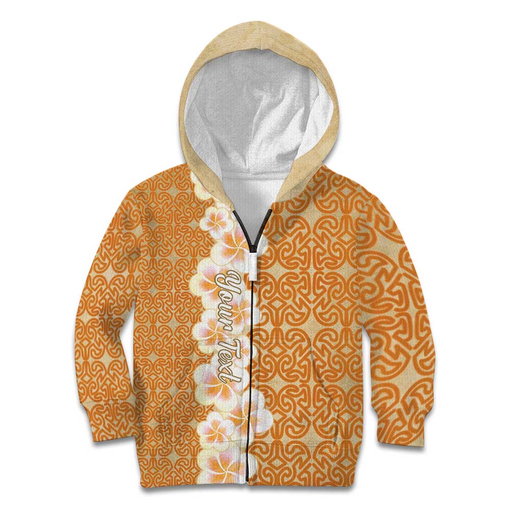 Personalised Tufi Tapa and Tattoo Festival Kid Hoodie Oro Tapa Cloth With Plumeria - Polynesian Pride