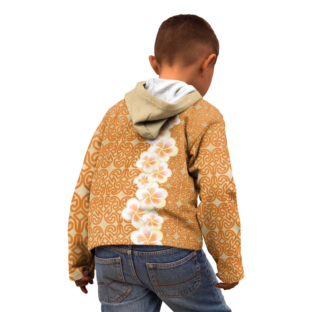 Personalised Tufi Tapa and Tattoo Festival Kid Hoodie Oro Tapa Cloth With Plumeria - Polynesian Pride